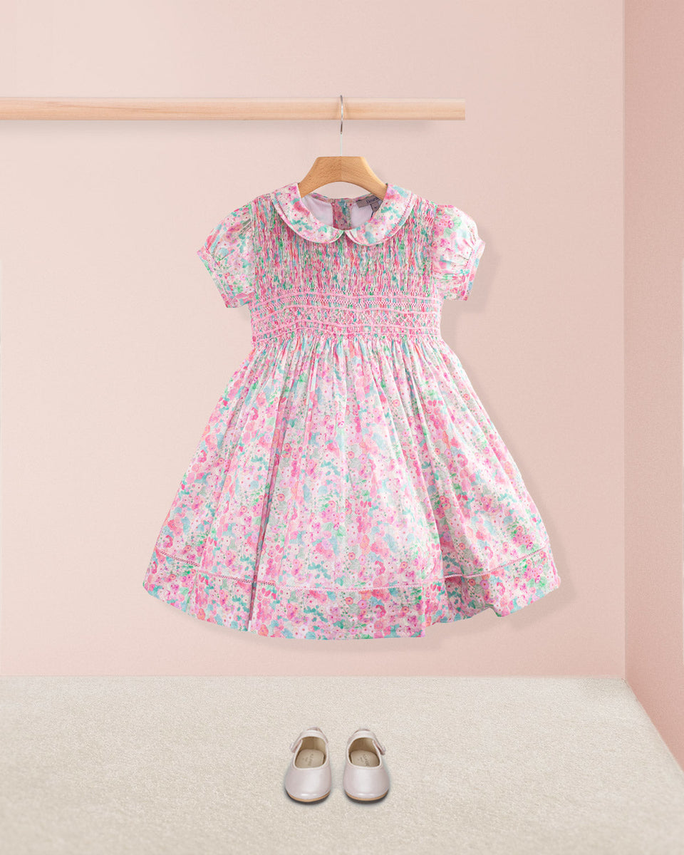 Emma Liberty Hollyhocks Pink Smocked Dress