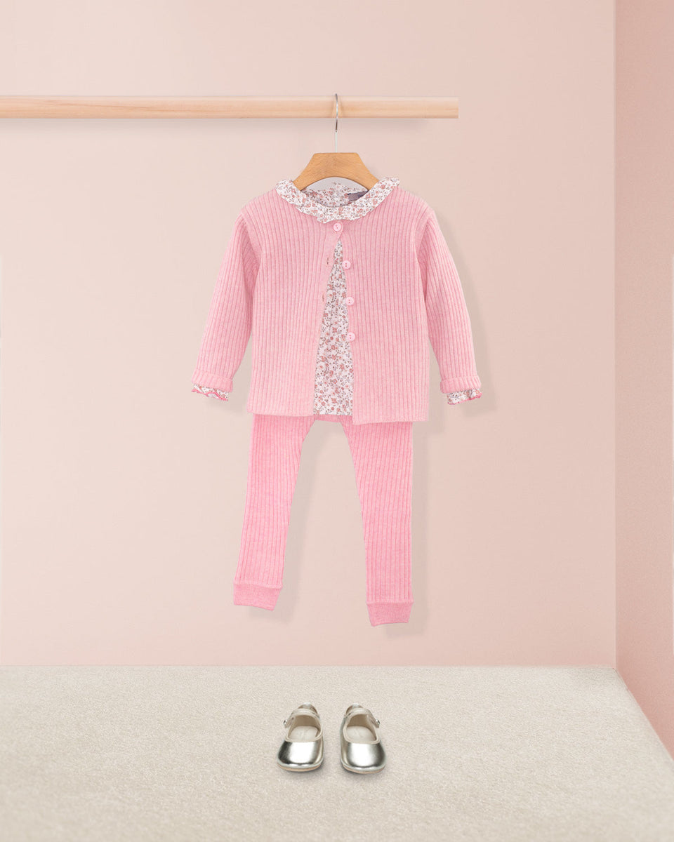 Ribbed Pink Supermélange Wool 2-Pcs Set