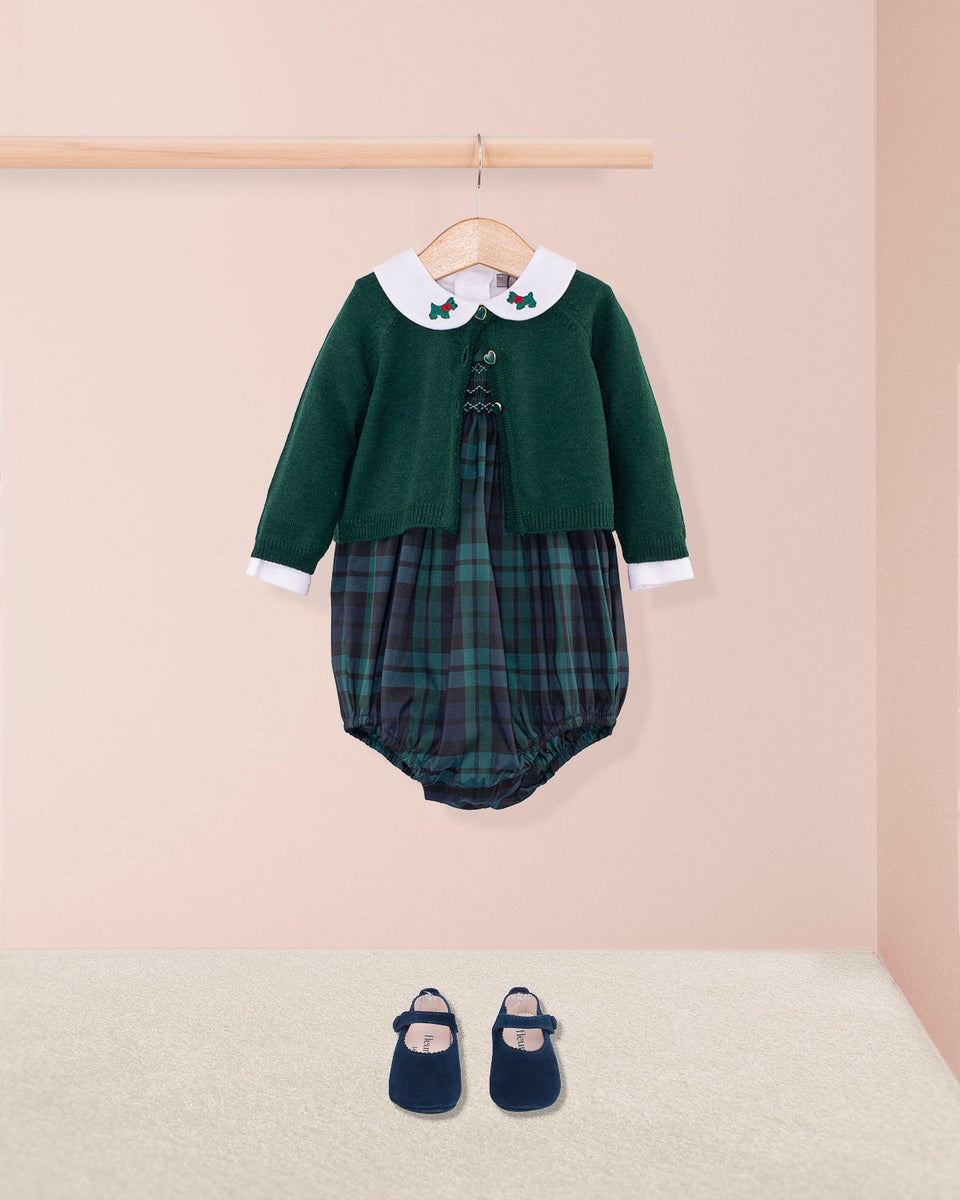 Kensington Holiday Black Watch Plaid Romper Outfit