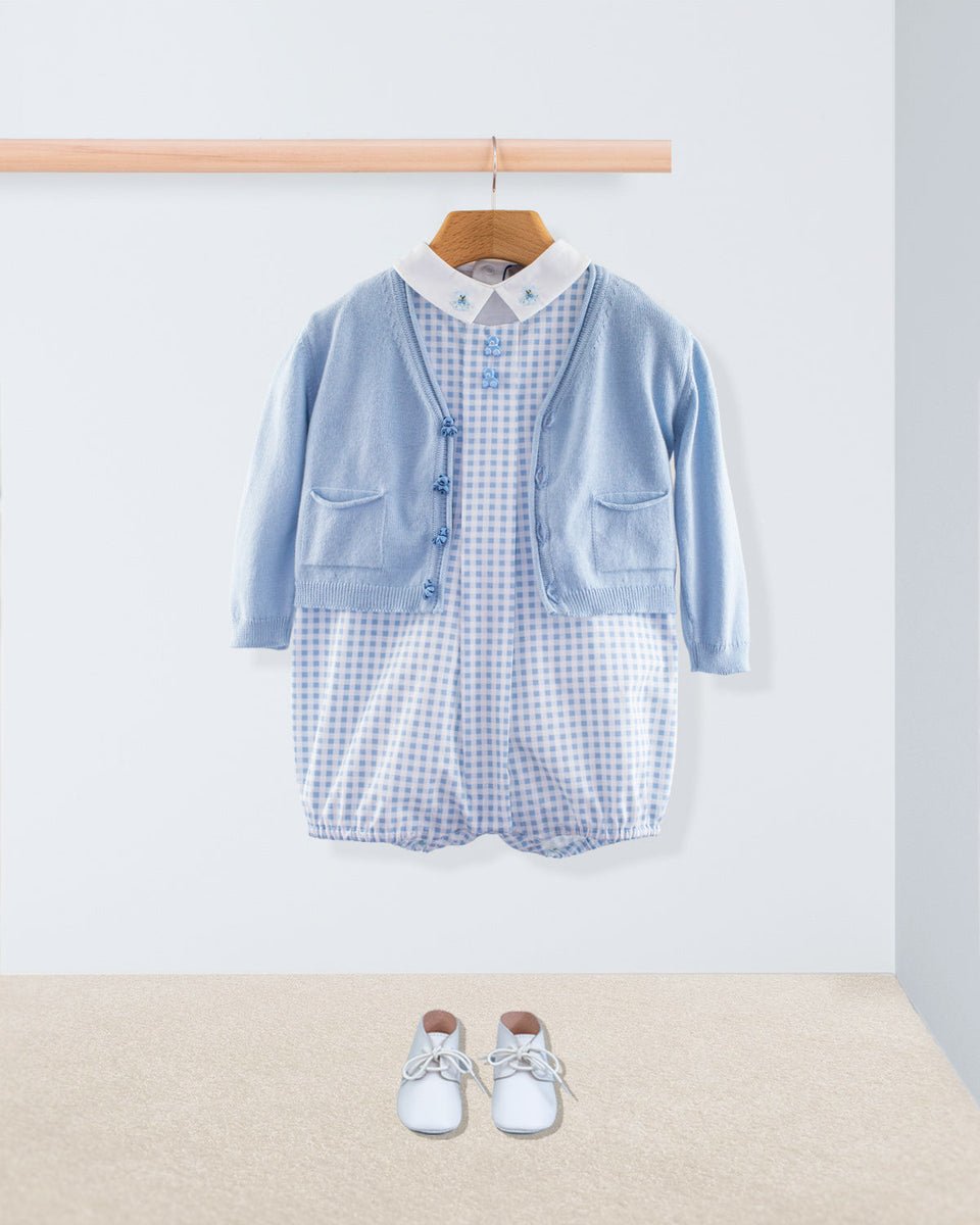 William Pastel Blue Gingham Romper