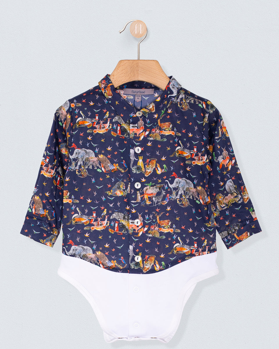 Louis Organic Liberty Jungle Navy Onesie Shirt