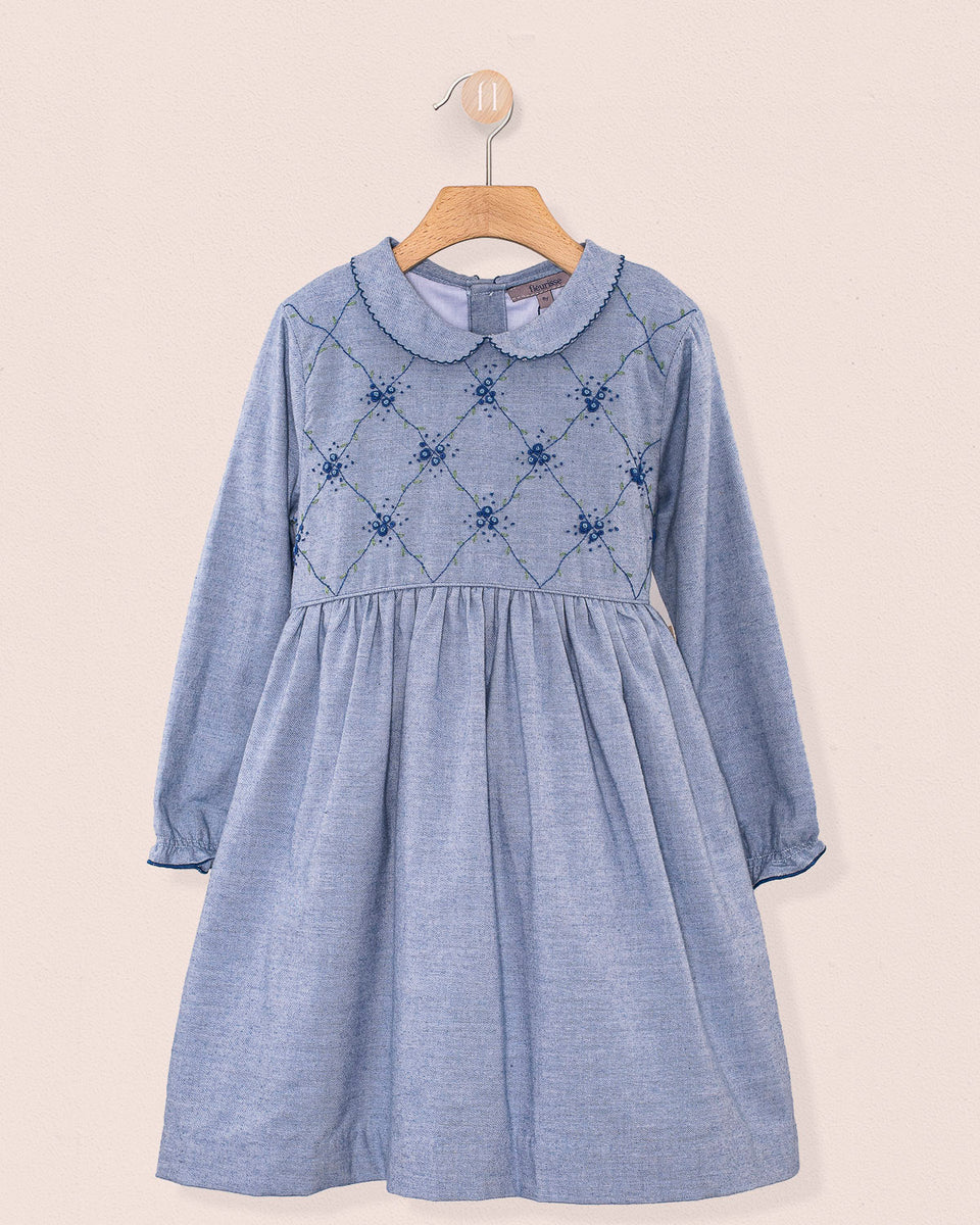 Nikola Blue Flannel Embroidered Dress