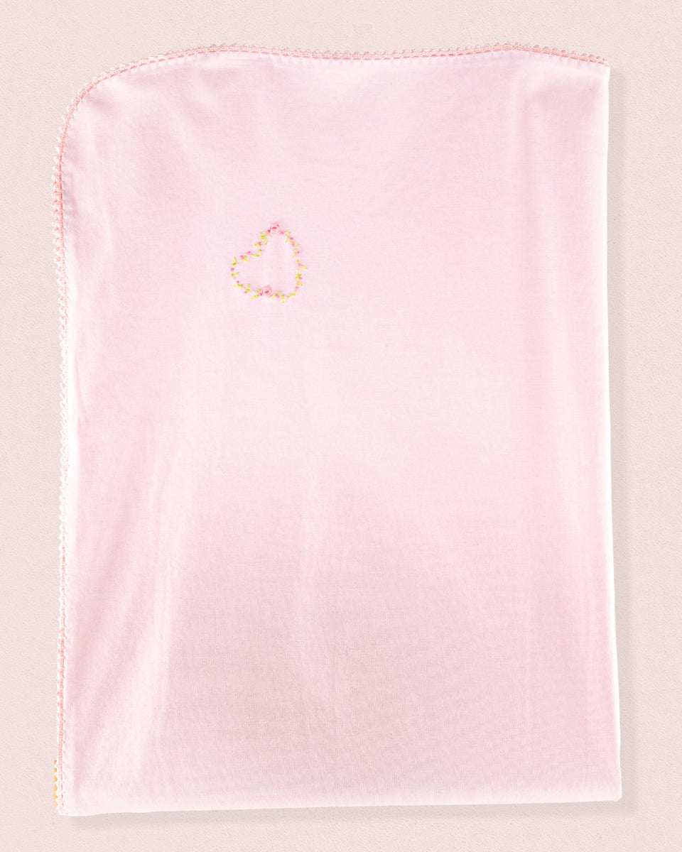 Pima Embroidered Pink Heart Receiving Blanket