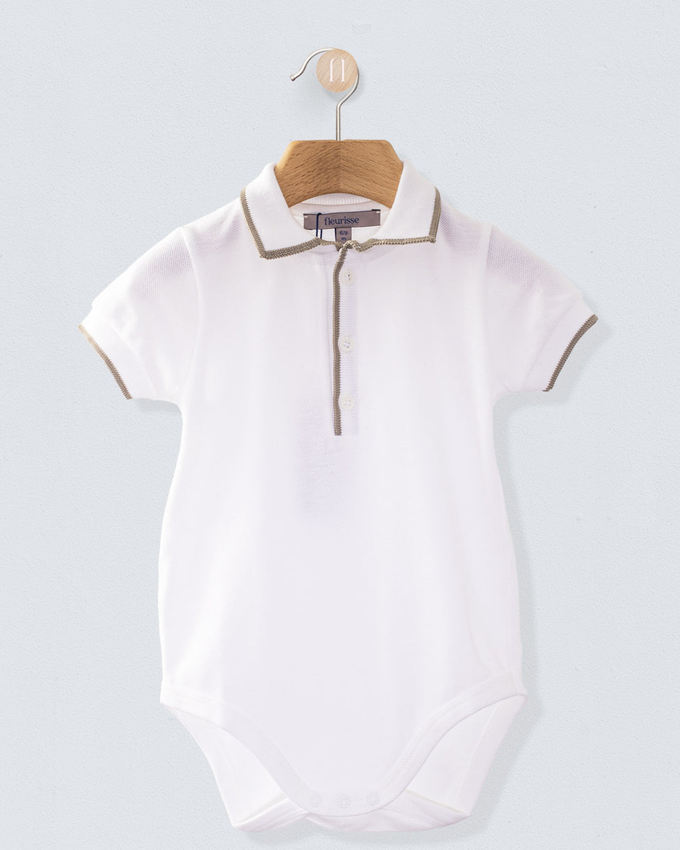 Polo Onesie Italian Beige Trim Piquet