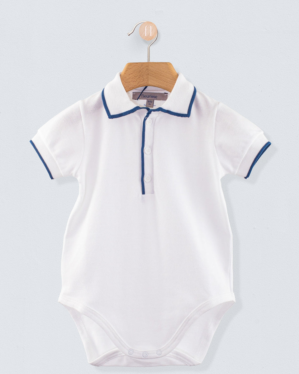 Polo Onesie Italian Summer Navy Trim Piquet