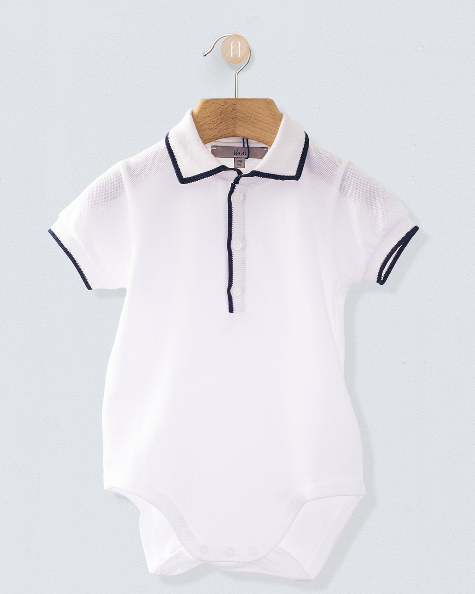 Polo Onesie Italian Navy Trim Piquet