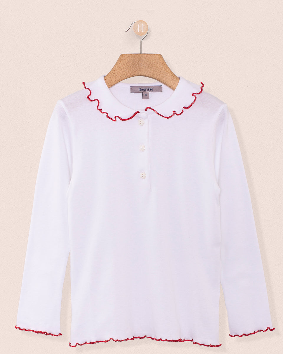 Collar Shirt Long Sleeve Italian Cotton Red Trim