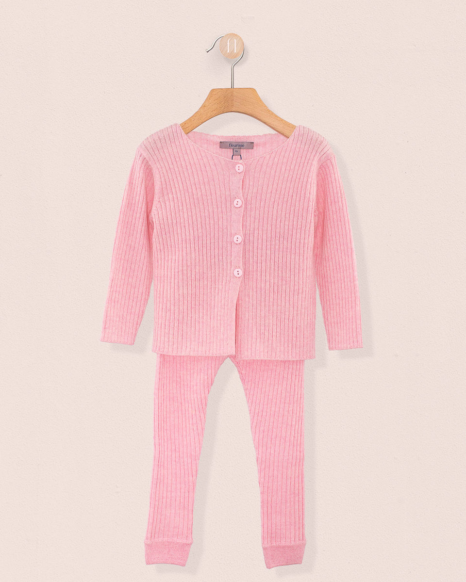 Ribbed Pink Supermélange Wool 2-Pcs Set