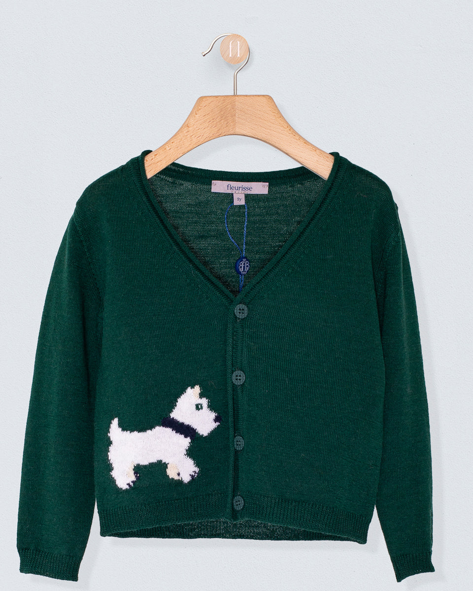 Scotty Pine Green Wool Cardigan