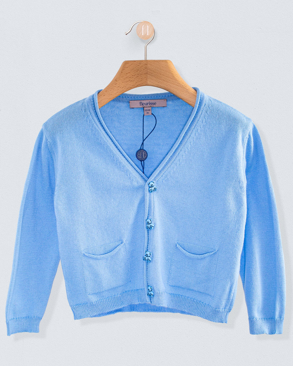 Victor Horizon Blue Cotton Cardigan with Bear Buttons