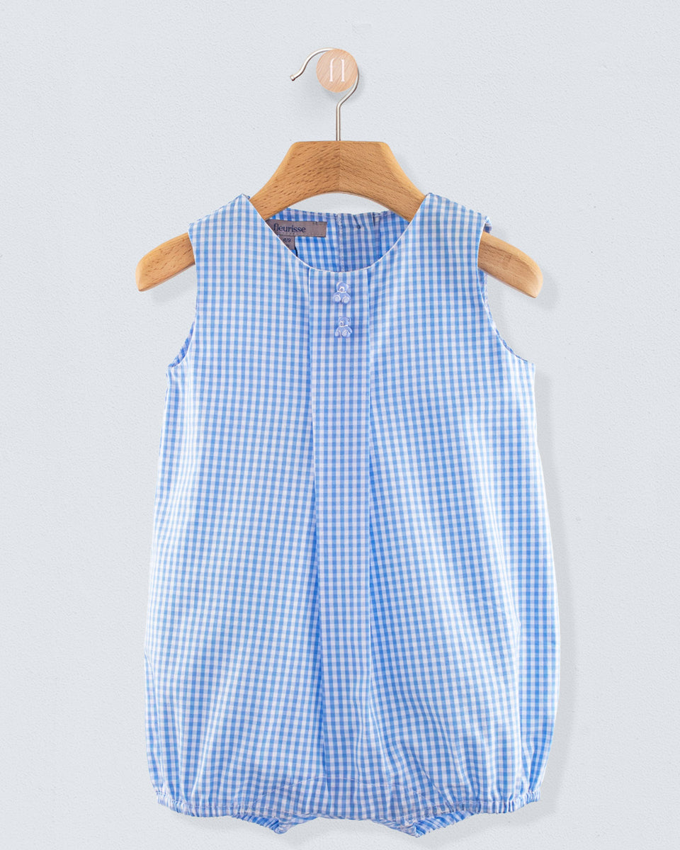 William Light Blue Gingham Romper