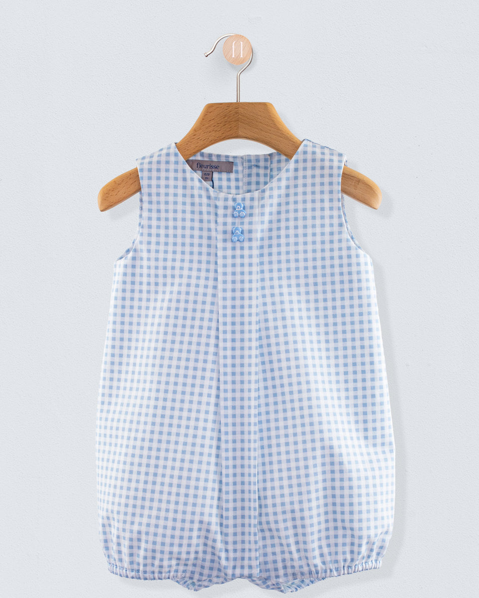 William Pastel Blue Gingham Romper